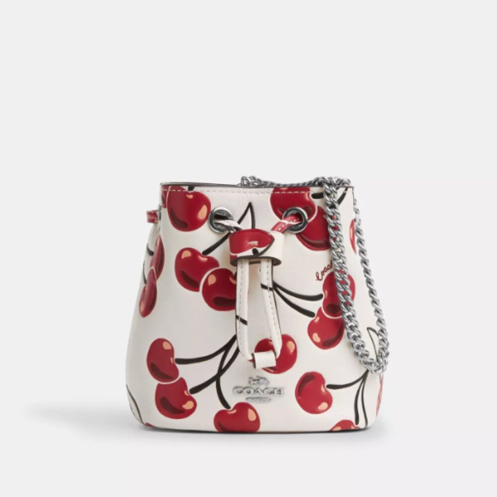 Coach Drawstring Wristlet With Cherry Print